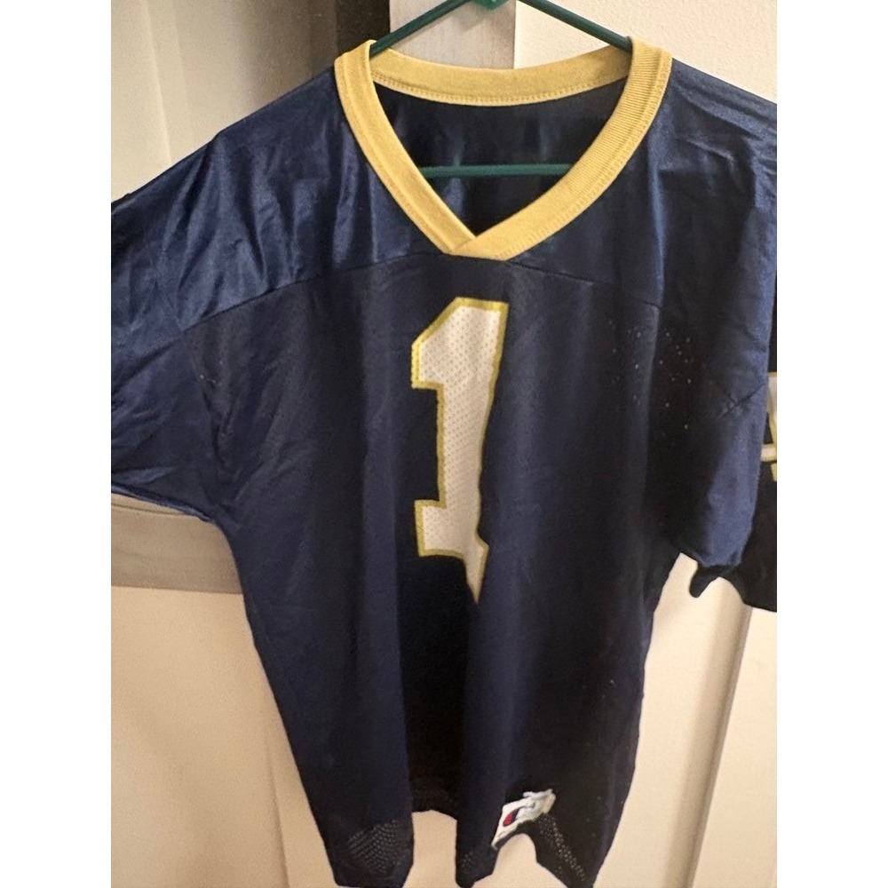 Vintage Champion Notre Dame Fighting Irish Jersey Mens 44 Navy Blue Gold #1 USA